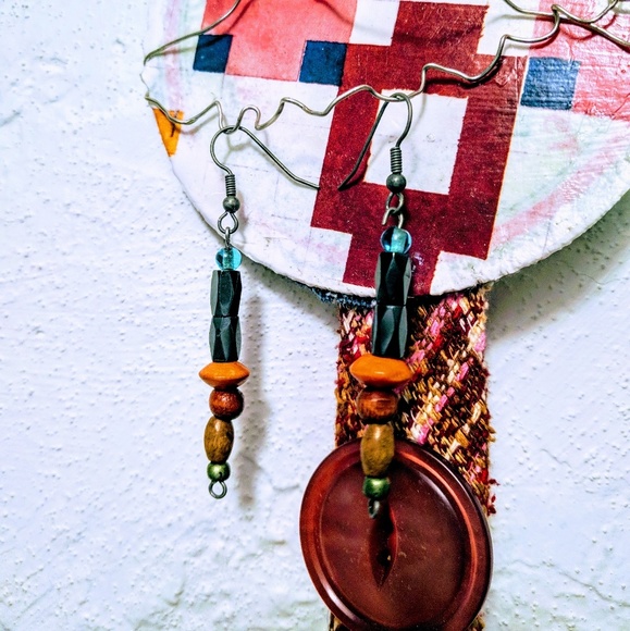 Moving SALE-Onyx Geo Wooden Beaded Drop Earrings - Picture 2 of 4